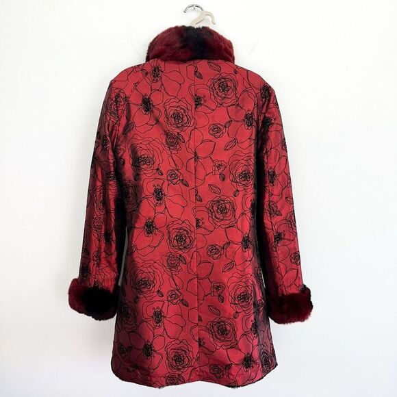 Overland Reversible Women’s Black Rabbit Burgundy Red Rex Rabbit Trim Collar Cuf - Picture 7 of 16